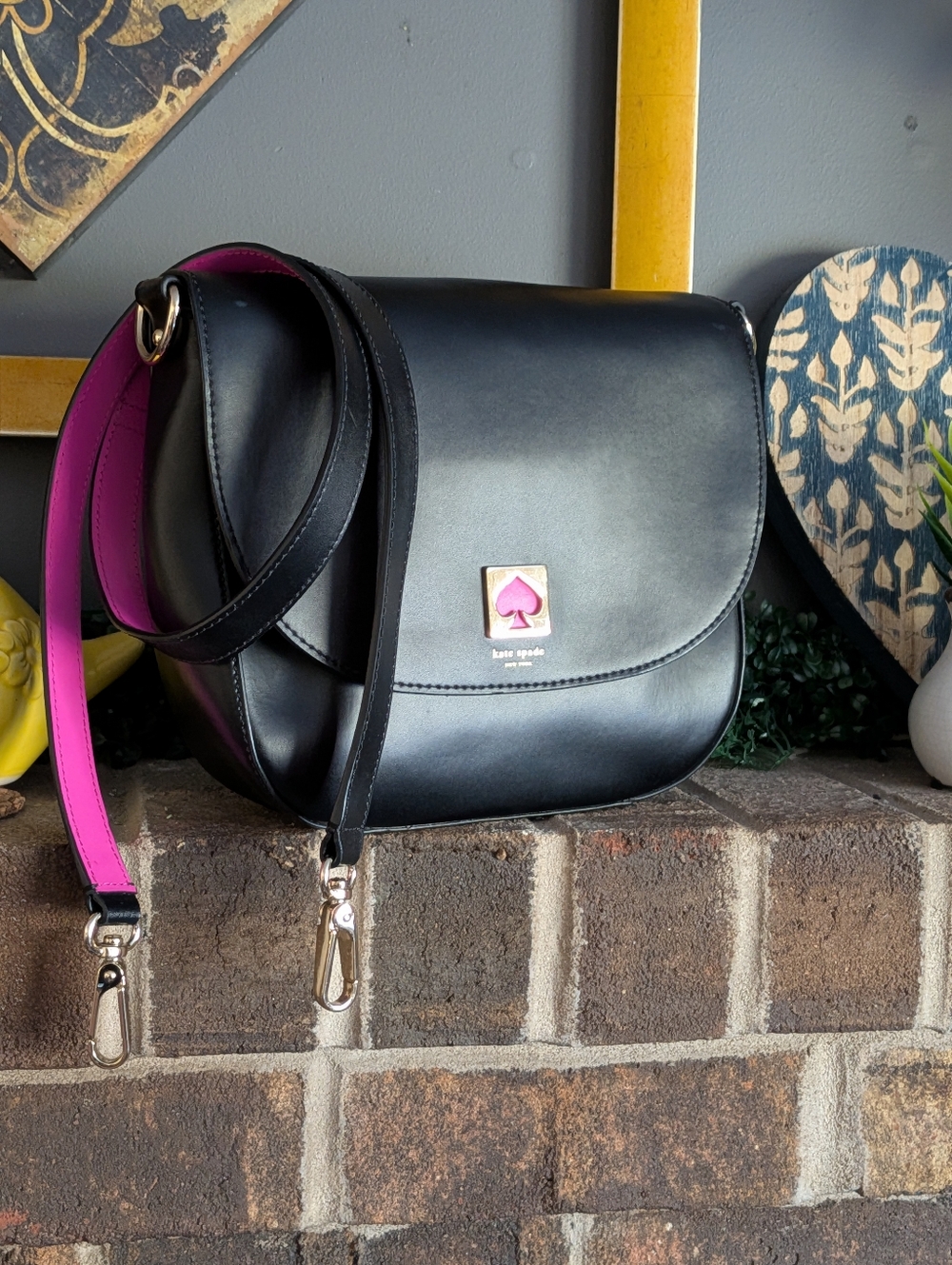 Kate Spade Nicola Medium Flap Shoulder Bag - Black & Pink - Picture 2 of 8